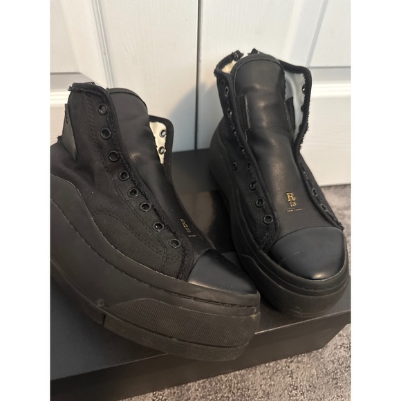R13 Shoes - R13 Black Leather Canvas High Top Platform Zip Sneakers Women Size 8